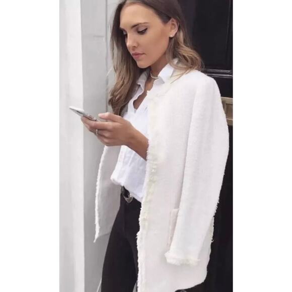 Zara Cream Tweed Boucel Jacket Size S - Picture 1 of 7